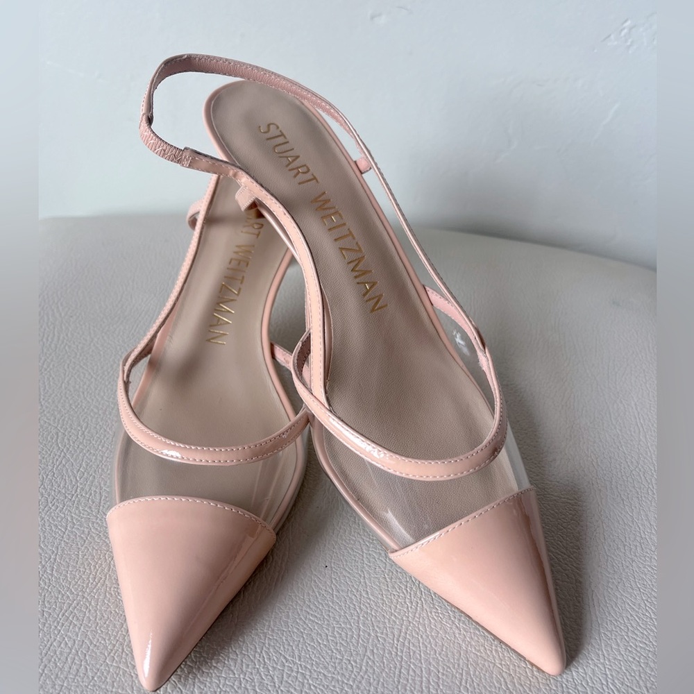 Stuart Weitzman Mondrian 50 Slingback Nude Leather Heels 6.5